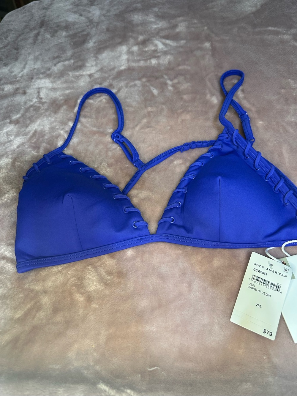 Good American Whip Stitch Capri Blue Triangle Bikini Top 2XL
